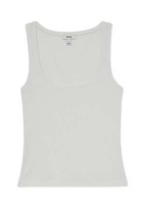 Valge varrukateta soonikkoes tankitopp kaelaauguga ja väikese kaelasildi marki sees.