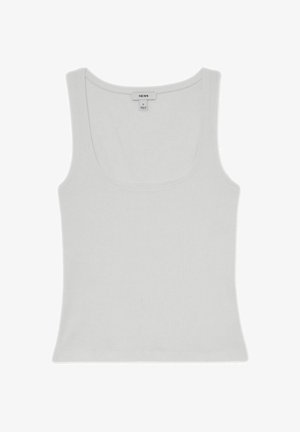 Valge varrukateta soonikkoes tankitopp kaelaauguga ja väikese kaelasildi marki sees.