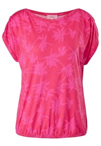 Chemise rose à manches courtes avec un motif discret de palmiers, col rond et ourlet élastique, par s.Oliver.