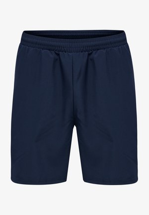 Mörkblå träningsshorts i lätt och ventilerande material, med elastisk midja och sidofickor utan synliga mönster.