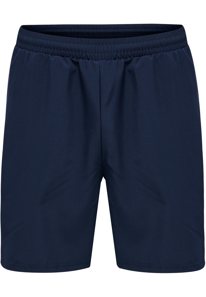 Mörkblå träningsshorts i lätt och ventilerande material, med elastisk midja och sidofickor utan synliga mönster.