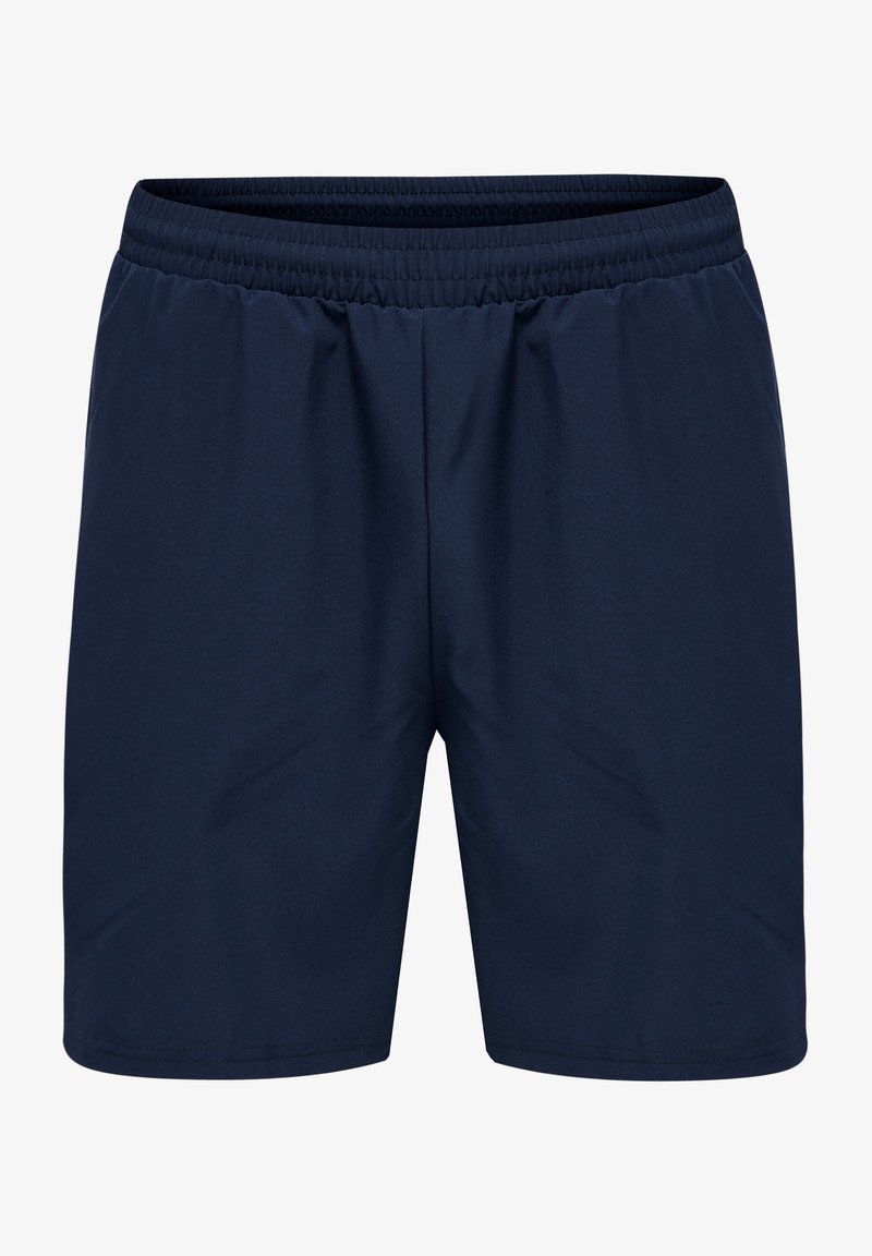 Mörkblå träningsshorts i lätt och ventilerande material, med elastisk midja och sidofickor utan synliga mönster.