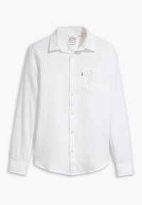 Witte lange mouwen shirt van katoen met een button-down kraag, met een borstzak en een klein rood logo-label op de borst.