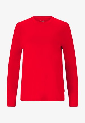 Helderrode longsleeve shirt met ronde hals, eenvoudige en gladde textuur en rechte zoom.
