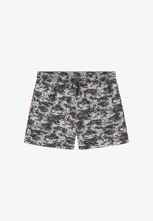 Heren zwemshorts met zwart-wit digitaal camouflagepatroon en verstelbare taille met trekkoord.