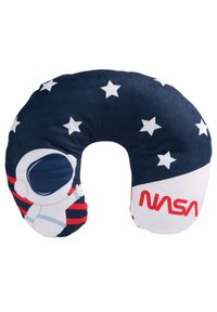 Cuscino per il collo a tema NASA in morbido tessuto blu navy, con stelle bianche, un astronauta in stile cartoon e dettagli rossi con il logo "NASA".