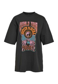 Noisy May OVERSIZE RUNDHALS MIT ROCK'N'ROLL PRINT - Print T-shirt - dunkelbraun