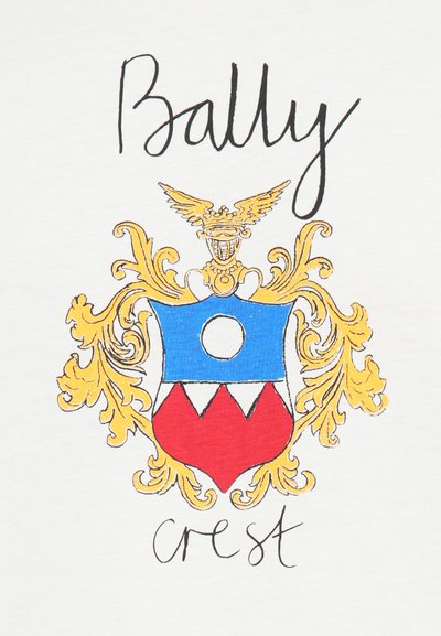Bally embleemi disain sisaldab keerukaid kuldseid filigraane, sinist ringi ja punast kolmnurka valge tausta taustal; sisaldab julgeid musti tekste, mis tähistavad "embleem".