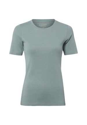 Schlichtes hellgrünes T-Shirt mit kurzen Ärmeln, Rundhalsausschnitt, figurbetonter Passform und glatter Stoffstruktur.