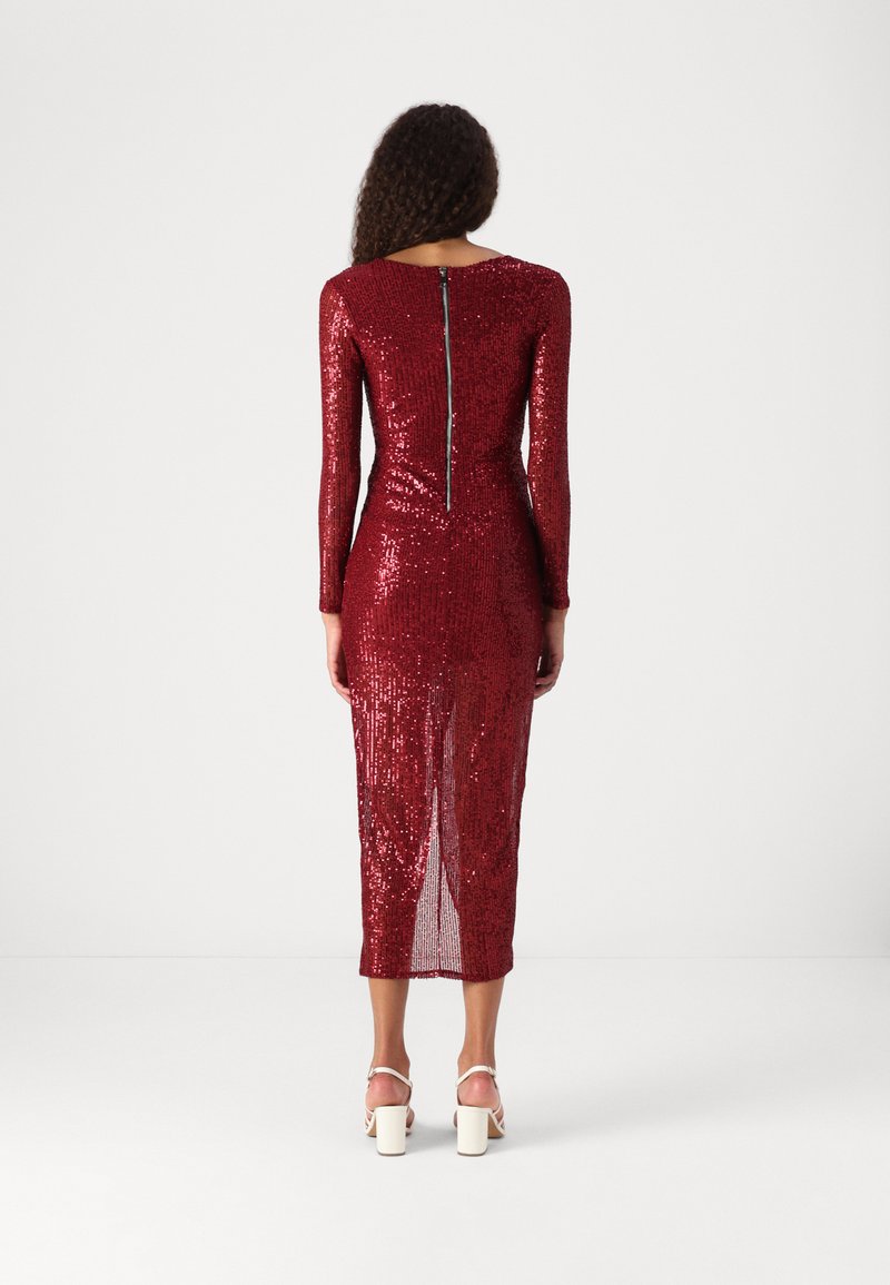strapless open back dress Luxury Wine Red Beaded Crystal Long Sleeve Evening Dress SS186 main image 1