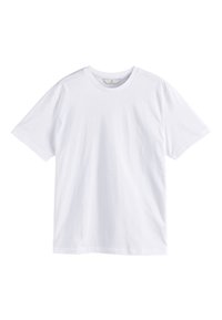 T-shirt blanc uni en coton à manches courtes avec col rond, présenté à plat sur fond blanc.
