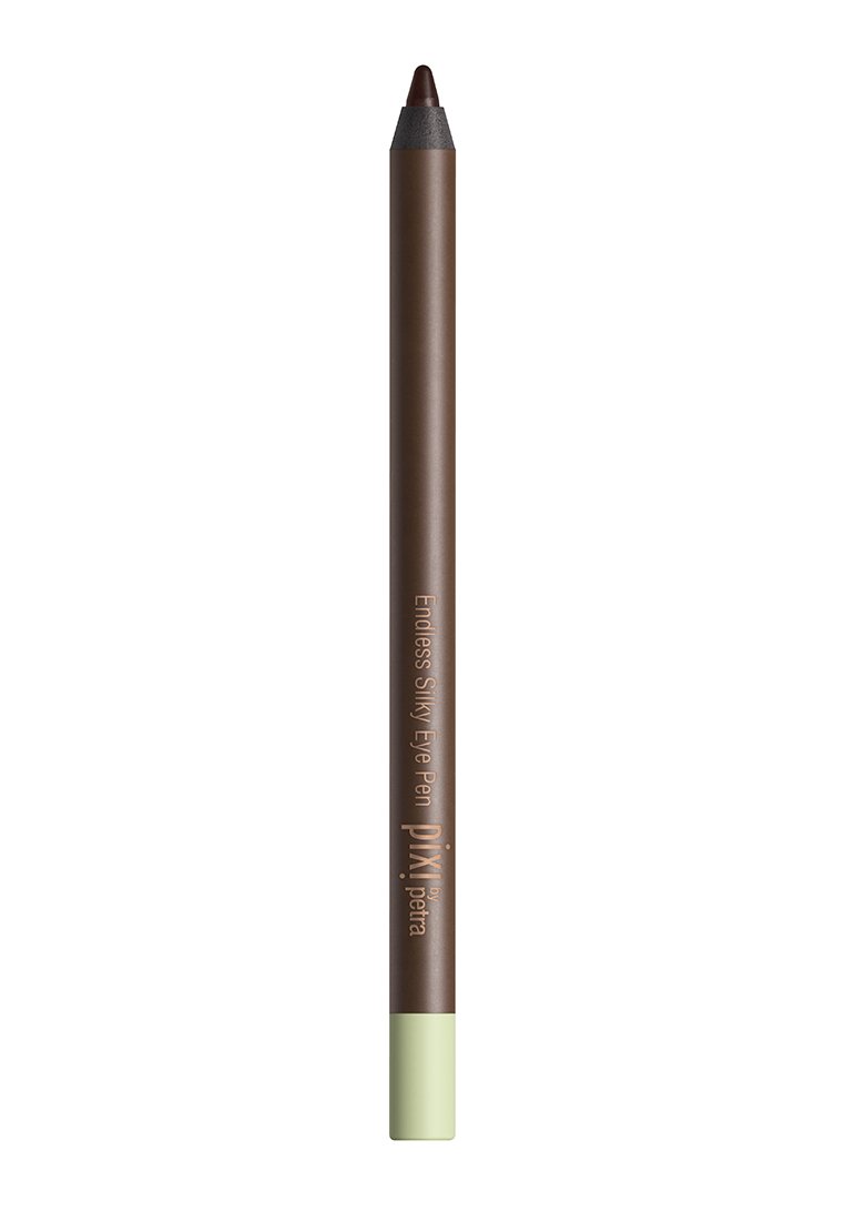 Brauner Eyeliner-Stift mit glatter Finish. Verfügt über eine spitze Mine und einen mintgrünen Akzent an der Basis. Text auf dem Gehäuse aufgedruckt.
