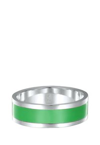 Sterling sølv ring med en glat grøn emalje indlæg, cylindrisk form med en glat overflade, mærket med "925" for ægthed.