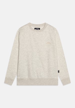 Lichtgrijze sweatshirt met een ronde hals, ribbelmanchetten en -zoom. Heeft een klein geborduurd logo op de borst. Zachte stoftextuur.