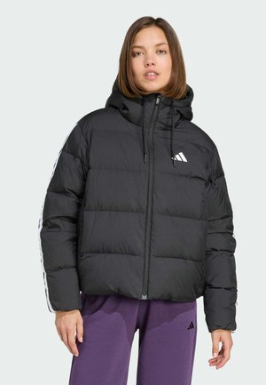 ESSENTIALS CLIMAWARM 3-STRIPES PUFFER HOODED - Daunenjacke - black