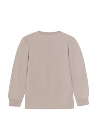 Lange mouw top in lichtbeige katoen, met een ronde halslijn en puffmouwen. De zoom en manchetten hebben fijne stikdetails.