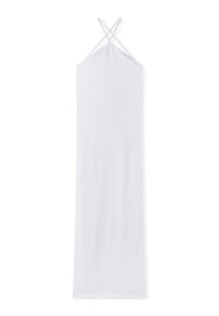 Abito maxi bianco senza maniche con design a incrocio sulla schiena, realizzato in tessuto testurizzato. Silhouette dritta e liscia senza motivi.