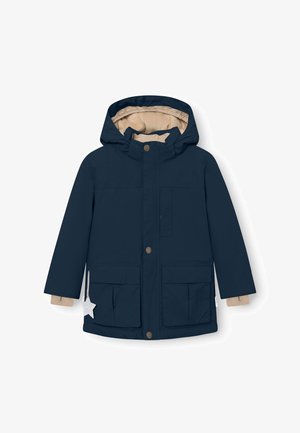 Navy krāsas jaka ar bēša krāsas frotē odere un kapuci, priekšējām kabatām un zelta detaļām. Arī ir zvaigznes formas rāvējslēdzēja vilkšanas elements, kas piešķir papildu detaļu.