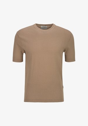 Beige kurzärmliges T-Shirt mit Rundhalsausschnitt aus glattem Baumwollstoff, einfaches Design ohne Muster oder Logos.