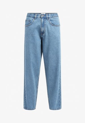 Light blue denim jeans with a relaxed fit, featuring five pockets, a zip fly with button, and subtle fading. Tailored leg openings.