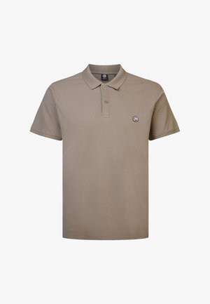 Beige polo shirt van katoen, met een tweeknoopsluiting en een klein rond logo op de borst. Korte mouwen en een rechte zoom.
