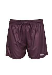 Burgundy idrottsshorts gjorda av ett mjukt, lätt tyg. Har en elastisk midja med dragsko och en liten logotyp på fållen.