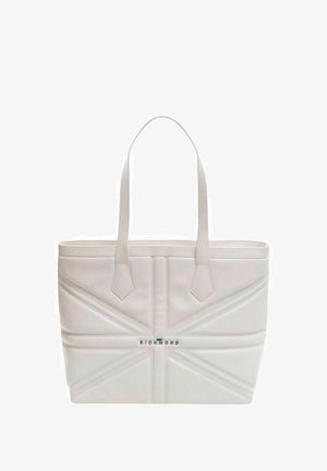 Borsa a mano in pelle bianca con design della Union Jack, cuciture in rilievo e due spallacci piatti. Logo minimalista sul fronte.