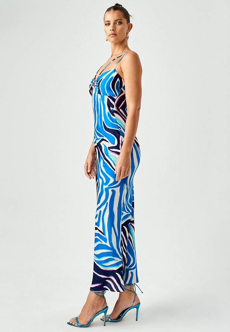 river island blue zebra dress Wild For Style Strapless Zebra Print Midi Dress