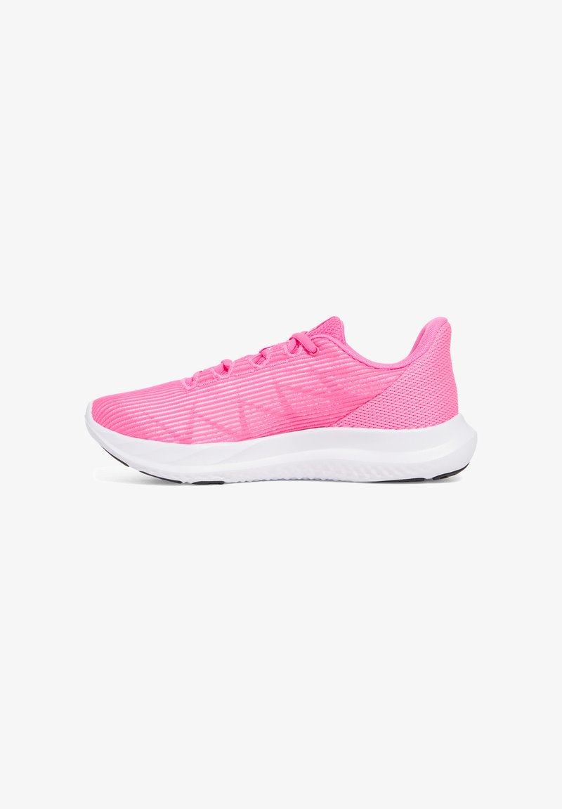 Rosa Sport-Schuhe mit einem strukturierten Mesh-Obermaterial, passenden Schnürsenkeln und einer weißen Dämpfungssohle. Verfügt über eine schlanke Silhouette und gerippte Akzente.