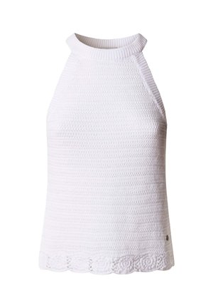 Wit mouwloos gebreid topje met hoge hals en gegolfde zoom.