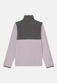 Fliisist pullover kõrge kaelusega. Omab värvi jaotuse disaini, kus ülemine osa on tumashall ja alumine osa helesinine. Pehme tekstuur.