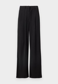 Μαύροι φαρδιοί παντελόνες με πιέτες, ραμμένη μέση και πλαϊνές τσέπες. Λείο ύφασμα με καθαρή, αδιάκοπη σιλουέτα.