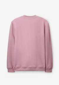 Roze sweatshirt, van katoen materiaal, ronde hals, lange mouwen, ribgebreide manchetten en onderkant, gladde textuur, eenvoudige ontwerp zonder extra patronen.