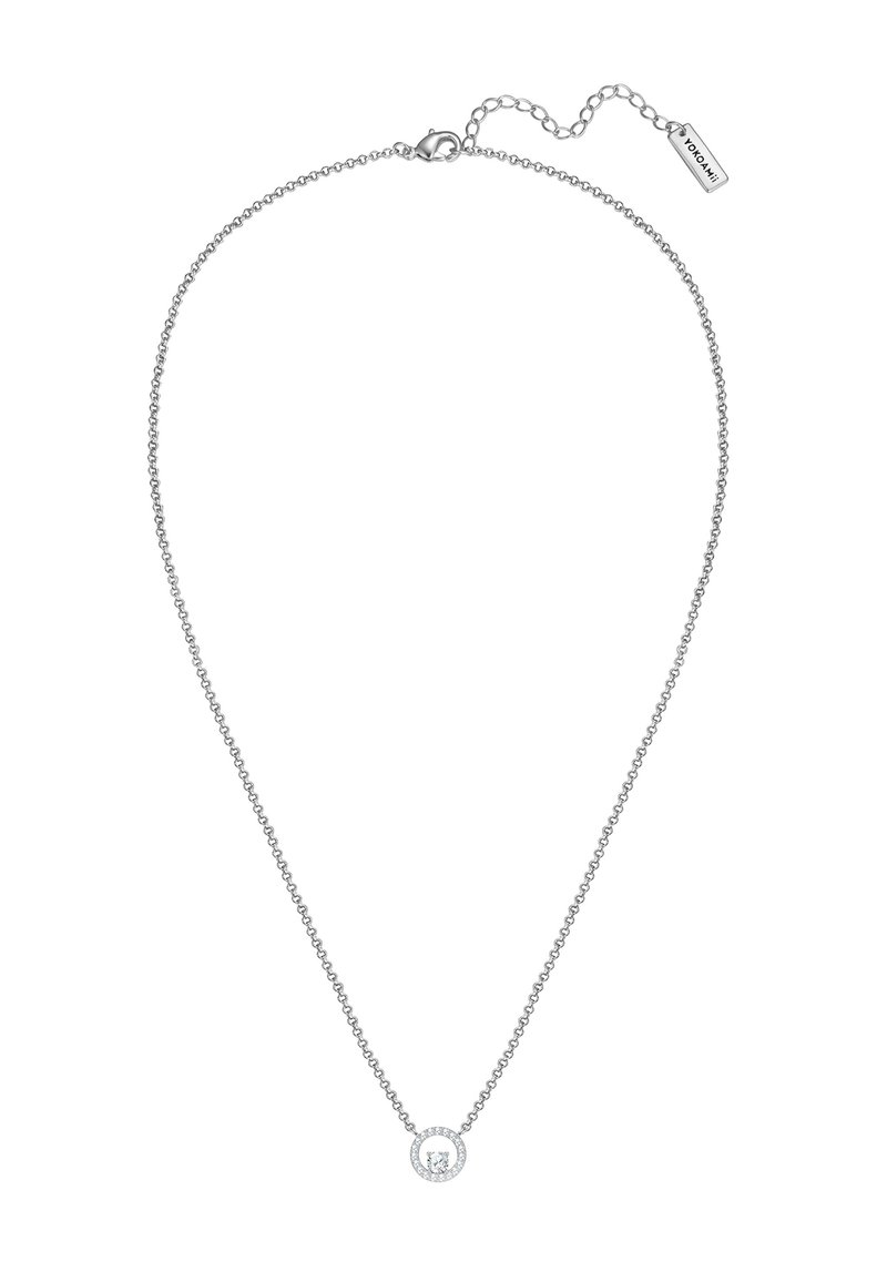 Sølv kæd necklaces med en cirkulær vedhæng udsmykket med små ædelsten. Inkluderer en lobster clasp og forlænger kæde.