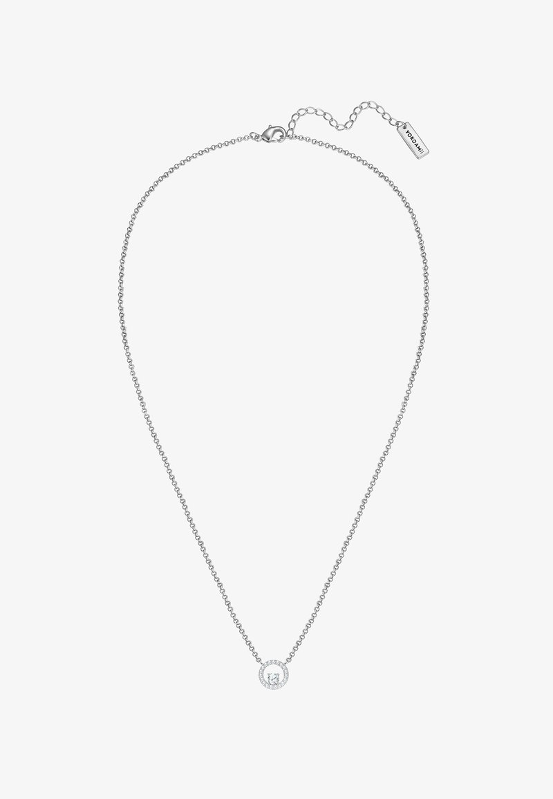 Sølv kæd necklaces med en cirkulær vedhæng udsmykket med små ædelsten. Inkluderer en lobster clasp og forlænger kæde.