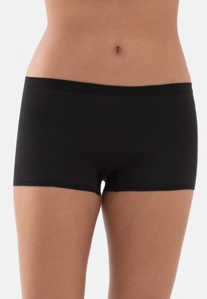 Schwarze Boxer-Shorts aus weichem Stoff. Mit einem glatten Bund und einem schlichten Design ohne sichtbare Nähte.