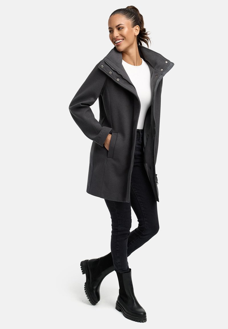 MARIKOO Katalinaa 16 Women's Long Trench Coat Warm Transition Jacket In Wool Look With Removable Hood Xs 3xl