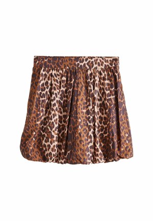 Leopardmönstrad kjol med rynkade veck, i nyanser av brunt och beige. Tillverkad av ett mjukt tyg med elastisk midja.