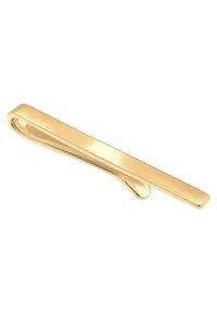 Pince à cravate couleur or avec un design épuré et allongé. Surface lisse avec une légère courbure à une extrémité, apparence minimaliste.