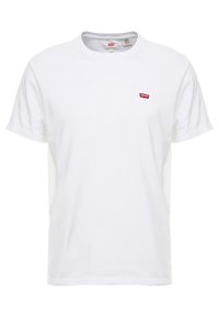 White cotton t-shirt featuring a round neck, short sleeves, and a small red Levi's logo on the left chest side. Classic fit and plain design.
