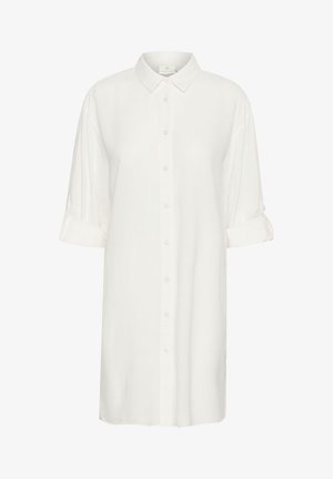 Biela košeľa na gombíky vyrobená z ľahkej látky. Obsahuje klasický golier, rukávy s možnosťou rolovania a voľný strih.