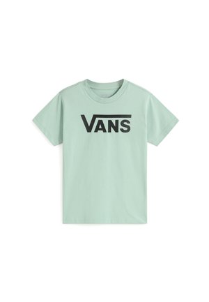 Lysegrøn T-shirt med korte ærmer med sort "Vans"-logo trykt over brystet, med rund halsudskæring.