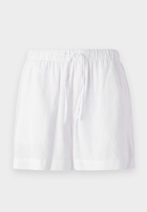 Shorts en lin blanc avec une taille élastique et un cordon de serrage ajustable. Dotés d'une coupe décontractée et d'un ourlet roulé pour le confort.