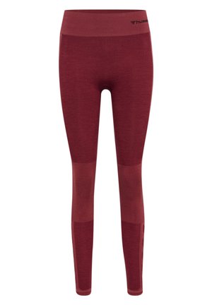 Burgunderfarbene Leggings mit hohem Bund, strukturierten Netzpaneelen und glattem Hauptstoff. Mit dezentem Logo-Detail am Bund.