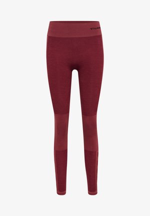 Burgunderfarbene Leggings mit hohem Bund, strukturierten Netzpaneelen und glattem Hauptstoff. Mit dezentem Logo-Detail am Bund.