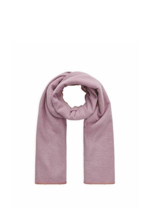 Soft woolen scarf in dusty pink, folded with a central loop and straight ends on a white background.