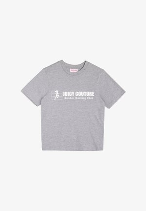 Grey cotton t-shirt with a crew neck, featuring a white print that reads "JUICY COUTURE Sunday Running Club" and a running figure graphic.