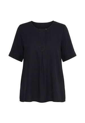 Ulla Popken, PLACKET ROUND NECK SHORT SLEEVE - Blouse - black