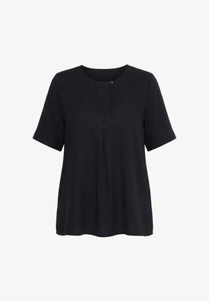 Ulla Popken, QUILTED PLACKET ROUND NECK SHORT SLEEVE BLOUSE - Bluse - black