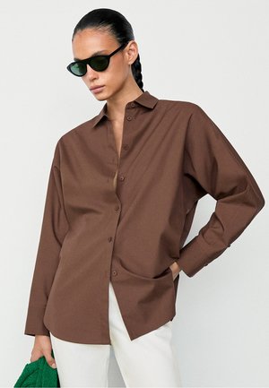 Massimo Dutti, COTTON POPLIN SHIRT - Skjortebluser - dark brown